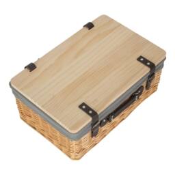 Red Hamper Buff Grey Lined Willow Empty Picnic Basket with Pinewood Lid - Size: Medium - thumbnail 3