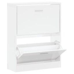 Berkfield Home Shoe Cabinet High Gloss White 63x24x81 cm Engineered Wood - Size: 63 x 24 x 81 cm - thumbnail 2