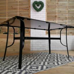 Samuel Alexander 6 Person Rectangular Black Garden Patio Table with Glass Top & Parasol Hole - thumbnail 3