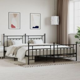 Berkfield Home Metal Bed Frame with Headboard & Footboard Black 193x203 cm - thumbnail 1