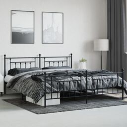 Berkfield Home Metal Bed Frame with Headboard & Footboard Black 193x203 cm - thumbnail 3
