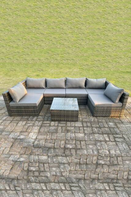 Fimous 6 Seat Modular Rattan Garden Furniture Sofa Set Corner Sofa in Dark Grey