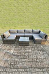 Fimous 6 Seat Modular Rattan Garden Furniture Sofa Set Corner Sofa in Dark Grey - thumbnail 1