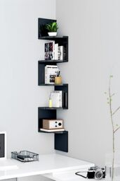 Living and Home 5-Tier Wooden Zigzag Floating Corner Shelves Black Bookshelf - thumbnail 1