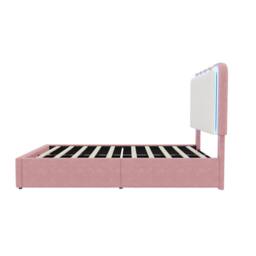 Merax Pink & Cream White Single Velvet Storage Bed with LED Wavy Headboard - thumbnail 8