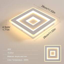Goeco Modern Square LED Ceiling Light, 36 W 28 cm 3000 K in White - thumbnail 4