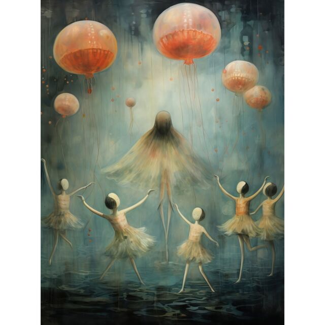 "Artery8 Wall Art Print The Jellyfish Ballet Whimsical Surreal Underwater Dance Artwork Poster - Size: W18"" x H24""" - image 1