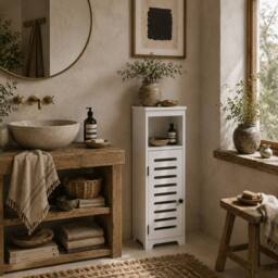 Wyld Haus Nanova Bathroom Floor Cabinet Louvered Door Adjustable Shelf White - thumbnail 1