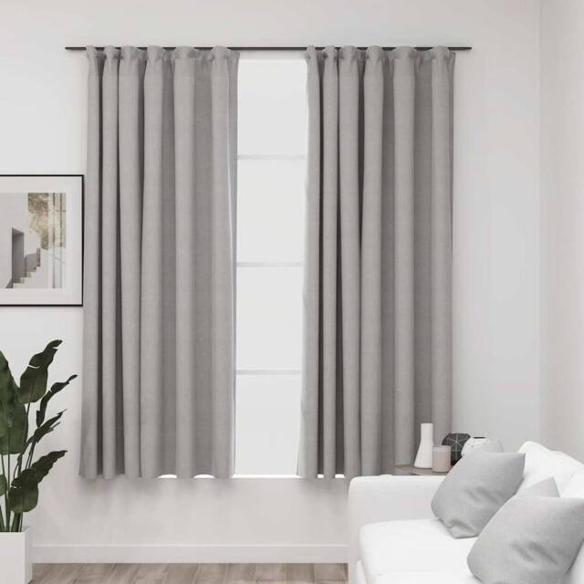 Berkfield Home Linen-Look Blackout Curtains with Hooks 2 pcs Grey 140x175 cm - image 1