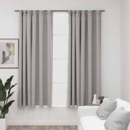 Berkfield Home Linen-Look Blackout Curtains with Hooks 2 pcs Grey 140x175 cm - thumbnail 1