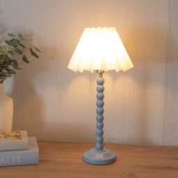 ValueLights Bobbins Powder Blue Table Lamp with Scallop Tapered Lamp Shade & LED Bulb in White - thumbnail 1