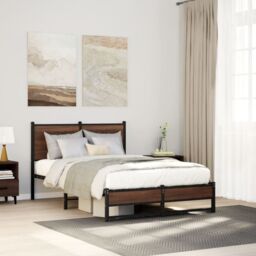 Berkfield Home Metal Bed Frame without Mattress Brown Oak 120x200 cm - Size: Small Double - thumbnail 1