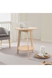 Living and Home 2-Tier Natural Wood-Tone Minimalist Round Side Table，48cm W x 48cm D x 60cm H in Light Oak - Size: 48 cm W x 48 cm D x 60 cm H - thumbnail 2