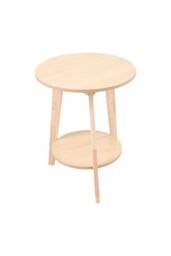 Living and Home 2-Tier Natural Wood-Tone Minimalist Round Side Table，48cm W x 48cm D x 60cm H in Light Oak - Size: 48 cm W x 48 cm D x 60 cm H - thumbnail 3
