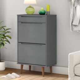 Berkfield Home Shoe Cabinet MOLDE Grey 59, 5x35x103 cm Solid Wood Pine - Size: 5 x 35 x 103 cm - thumbnail 1