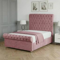 Living Comfort Bedz Regency Sleigh Slatted Base Upholstered Bed with 48 Inch Headboard in Pink - Size: King