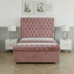 Living Comfort Bedz Regency Sleigh Slatted Base Upholstered Bed with 48 Inch Headboard in Pink - Size: King - thumbnail 2