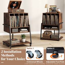 Costway Record Player Stand w/Charging Station Turntable Stand w/ Vinyl Holder in Brown - thumbnail 8