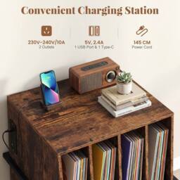 Costway Record Player Stand w/Charging Station Turntable Stand w/ Vinyl Holder in Brown - thumbnail 6
