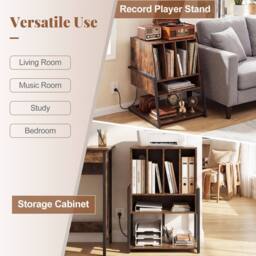 Costway Record Player Stand w/Charging Station Turntable Stand w/ Vinyl Holder in Brown - thumbnail 9