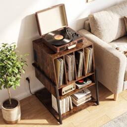 Costway Record Player Stand w/Charging Station Turntable Stand w/ Vinyl Holder in Brown - thumbnail 5