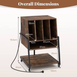 Costway Record Player Stand w/Charging Station Turntable Stand w/ Vinyl Holder in Brown - thumbnail 2