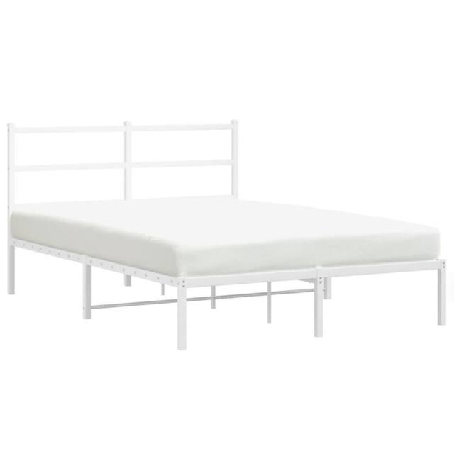 Berkfield Home Metal Bed Frame without Mattress with Headboard White 140x190cm - Size: 140x190 cm - image 1