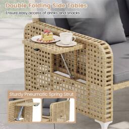 Costway 2PCS Patio Daybed Set PE Rattan Loveseat w/ Adjustable Backrest in Grey - thumbnail 5