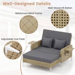Costway 2PCS Patio Daybed Set PE Rattan Loveseat w/ Adjustable Backrest in Grey - thumbnail 6