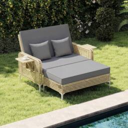 Costway 2PCS Patio Daybed Set PE Rattan Loveseat w/ Adjustable Backrest in Grey - thumbnail 4
