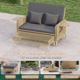 Costway 2PCS Patio Daybed Set PE Rattan Loveseat w/ Adjustable Backrest in Grey - thumbnail 8