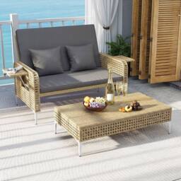 Costway 2PCS Patio Daybed Set PE Rattan Loveseat w/ Adjustable Backrest in Grey - thumbnail 3