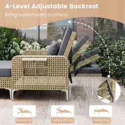 Costway 2PCS Patio Daybed Set PE Rattan Loveseat w/ Adjustable Backrest in Grey - thumbnail 7