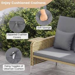 Costway 2PCS Patio Daybed Set PE Rattan Loveseat w/ Adjustable Backrest in Grey - thumbnail 9