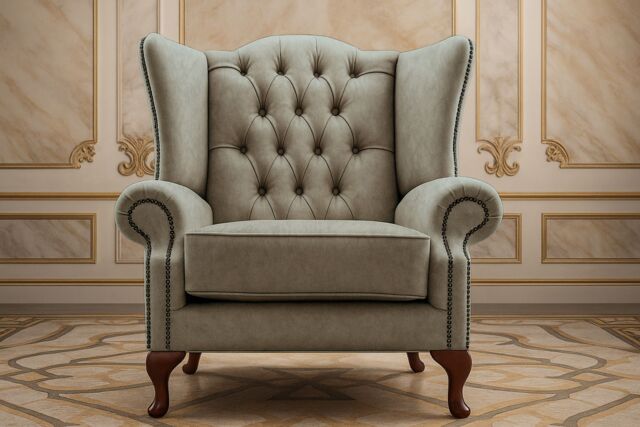 Somnior Classic Chesterfield Arm Chair Dapple Fabric UK Manufactured in Stone - Size: 1 Seater - image 1