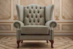 Somnior Classic Chesterfield Arm Chair Dapple Fabric UK Manufactured in Stone - Size: 1 Seater - thumbnail 1