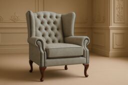 Somnior Classic Chesterfield Arm Chair Dapple Fabric UK Manufactured in Stone - Size: 1 Seater - thumbnail 2