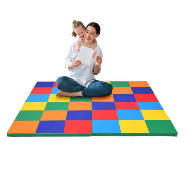 Gymax 144 cm Patchwork Foldable Baby Play Mat 2-Piece Large Crawl Floor Mat - image 1