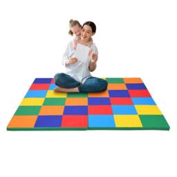 Gymax 144 cm Patchwork Foldable Baby Play Mat 2-Piece Large Crawl Floor Mat