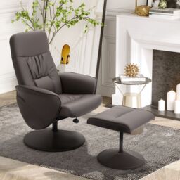 HOMCOM 2 Pcs Reclining Armchair Ottoman 360° Swivel Home Furniture PU Leather in Brown - thumbnail 1