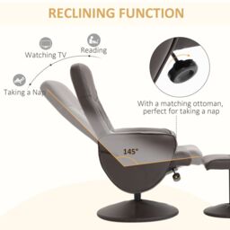 HOMCOM 2 Pcs Reclining Armchair Ottoman 360° Swivel Home Furniture PU Leather in Brown - thumbnail 4