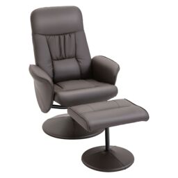 HOMCOM 2 Pcs Reclining Armchair Ottoman 360° Swivel Home Furniture PU Leather in Brown - thumbnail 2