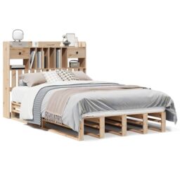 Berkfield Home Bookcase Bed without Mattress 135x190 cm Double Solid Wood Pine in Brown - thumbnail 2