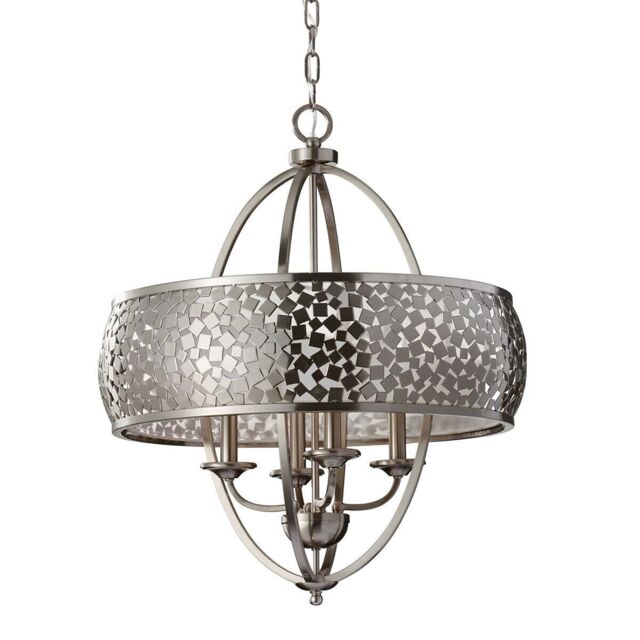 Loops 4 Bulb Chandelier Hanging Pendant LIght Brushed Steel LED E14 60W Bulb in Metallics