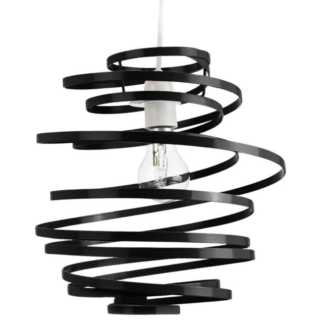 Happy Homewares Gloss Metal Double Ribbon Spiral Swirl Ceiling Light Pendant in Black - image 1