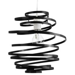 Happy Homewares Gloss Metal Double Ribbon Spiral Swirl Ceiling Light Pendant in Black