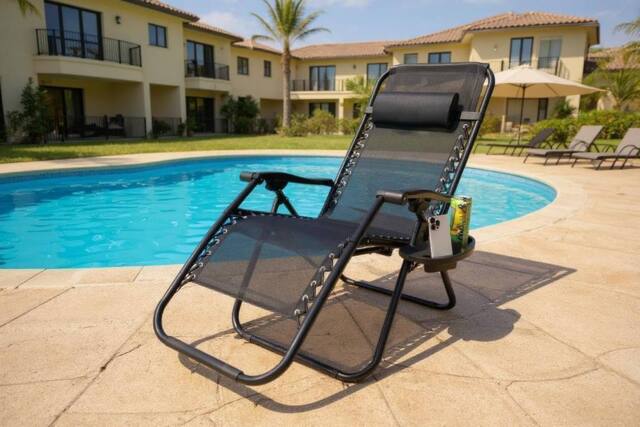 Shatchi Gravity Chair Heavy Duty Textoline Outdoor & Garden Folding Reclining Patio Chair, 1pc in Black - Size: 1 Pack - image 1