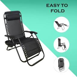Shatchi Gravity Chair Heavy Duty Textoline Outdoor & Garden Folding Reclining Patio Chair, 1pc in Black - Size: 1 Pack - thumbnail 6