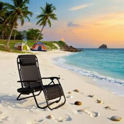 Shatchi Gravity Chair Heavy Duty Textoline Outdoor & Garden Folding Reclining Patio Chair, 1pc in Black - Size: 1 Pack - thumbnail 4