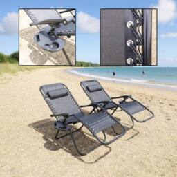 Shatchi Gravity Chair Heavy Duty Textoline Outdoor & Garden Folding Reclining Patio Chair, 1pc in Black - Size: 1 Pack - thumbnail 3